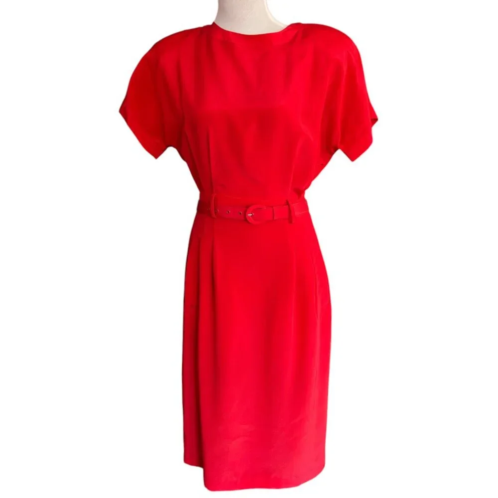 Vintage 80s Argenti Petites 2 piece Red Dress with belt and blazer sz 4‎
